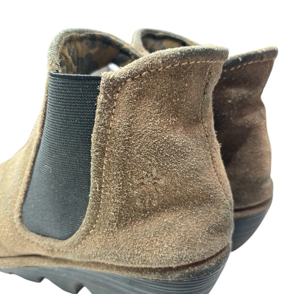 Fly London Boots 39 Yade Ankle Booties Wedge Pull On Brown Suede P500426003
